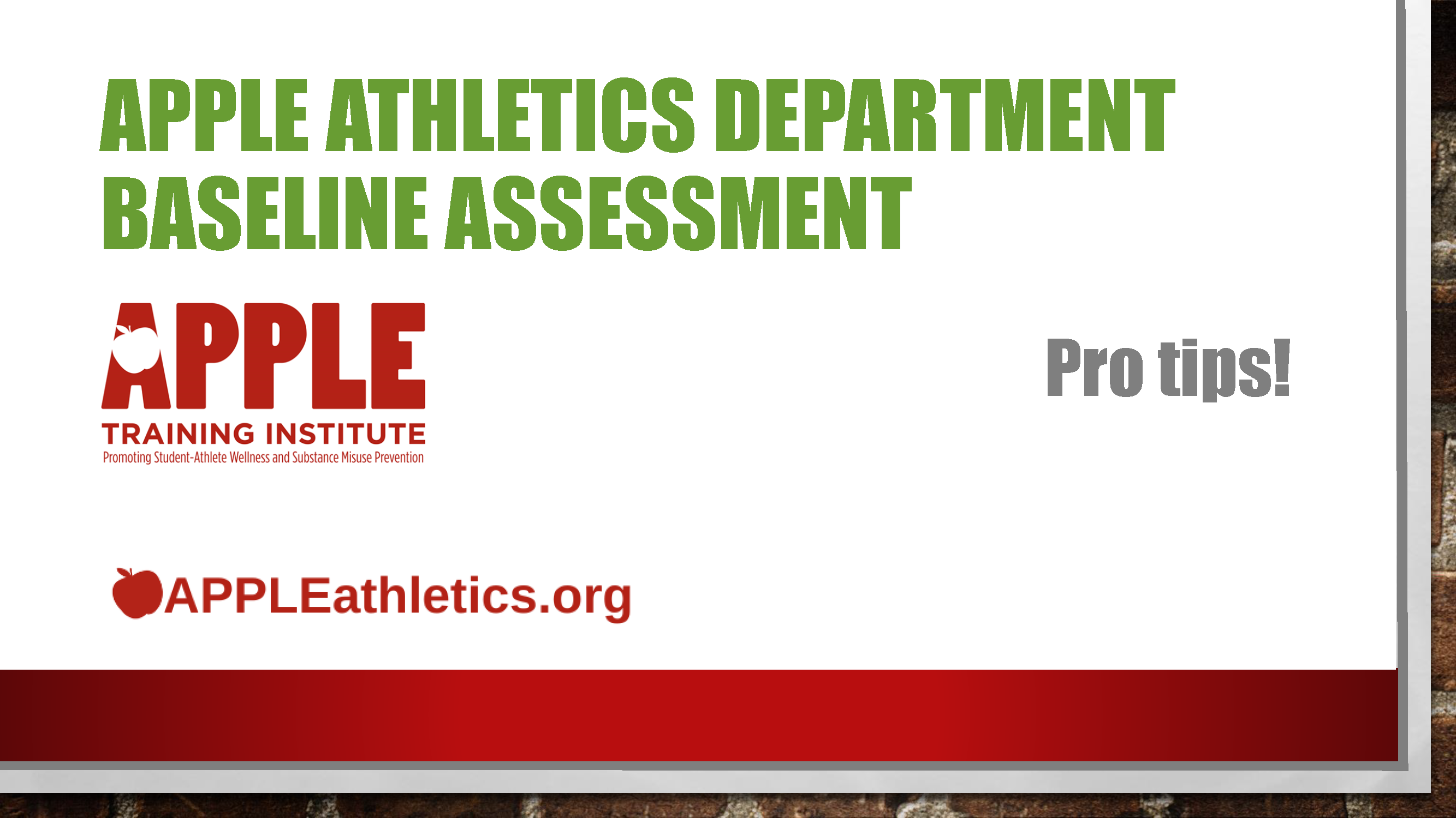 APPLE Athletics Department Baseline Assessment presentation cover slide