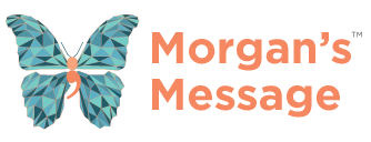 Morgan's message logo with a butterfly whose body is a semi-colon