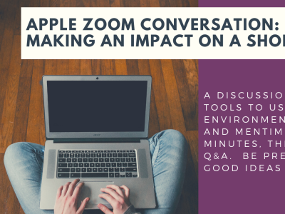 APPLE Zoom webinar  - person sitting with a laptop